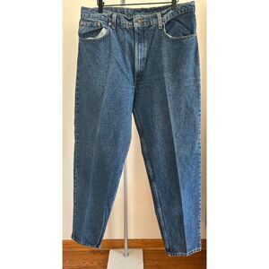 Vintage Levis 550 Jeans 38x34 Medium Baggy Wash Straight 90's Red Denim Made USA